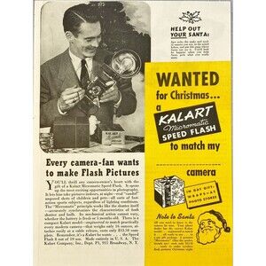 Kalart Micromatic Speed Flash "Wanted for Christmas" Vintage Print Ad 1940